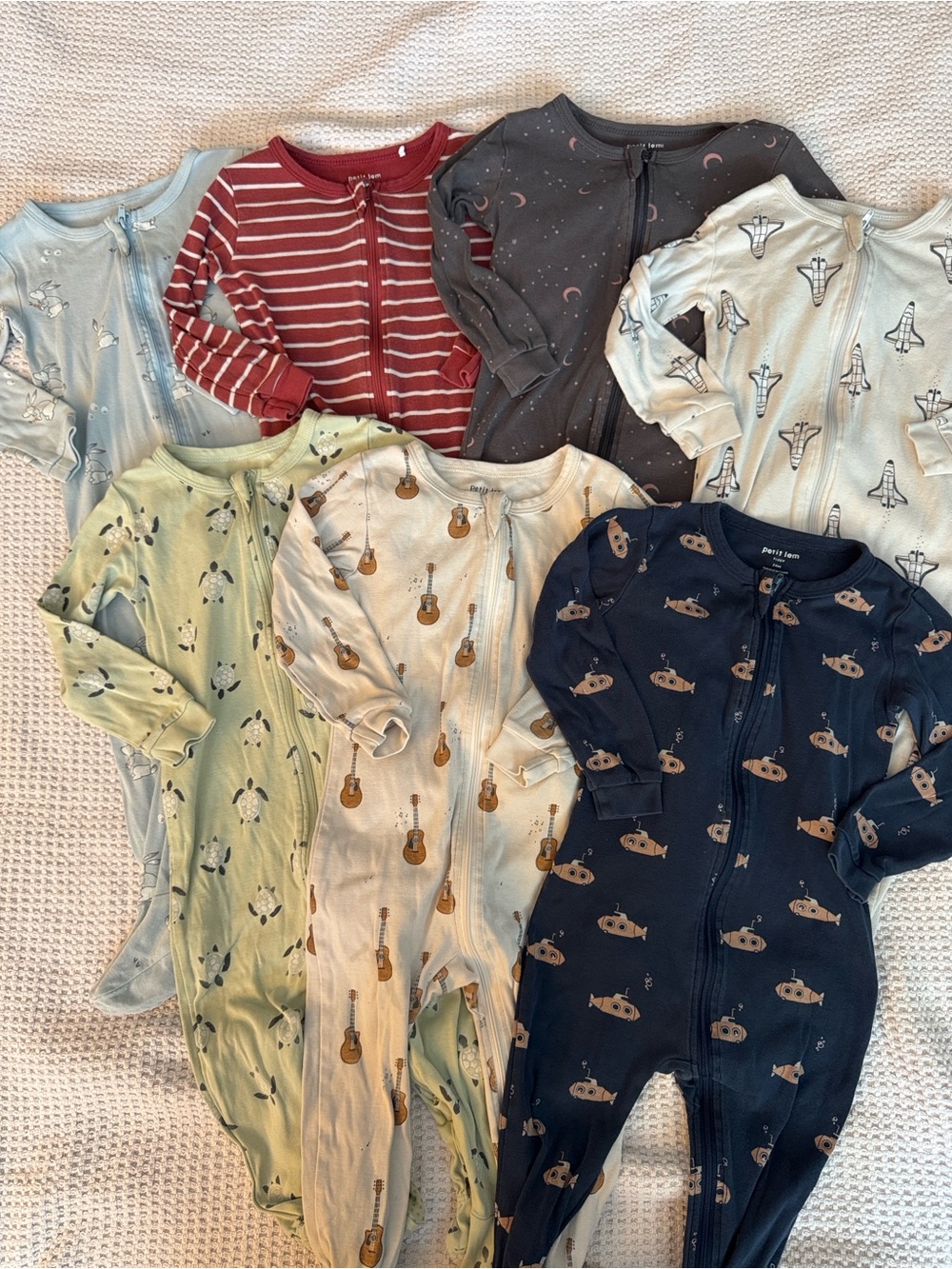 Bundle of 7 Petit Lem Zippered Footie Pajamas